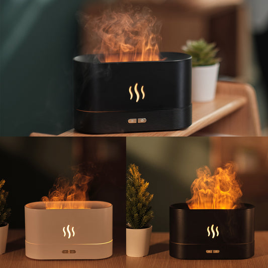 Umidificatore e Aroma Diffusore con Simulazione di Fiamma LED Multicolor