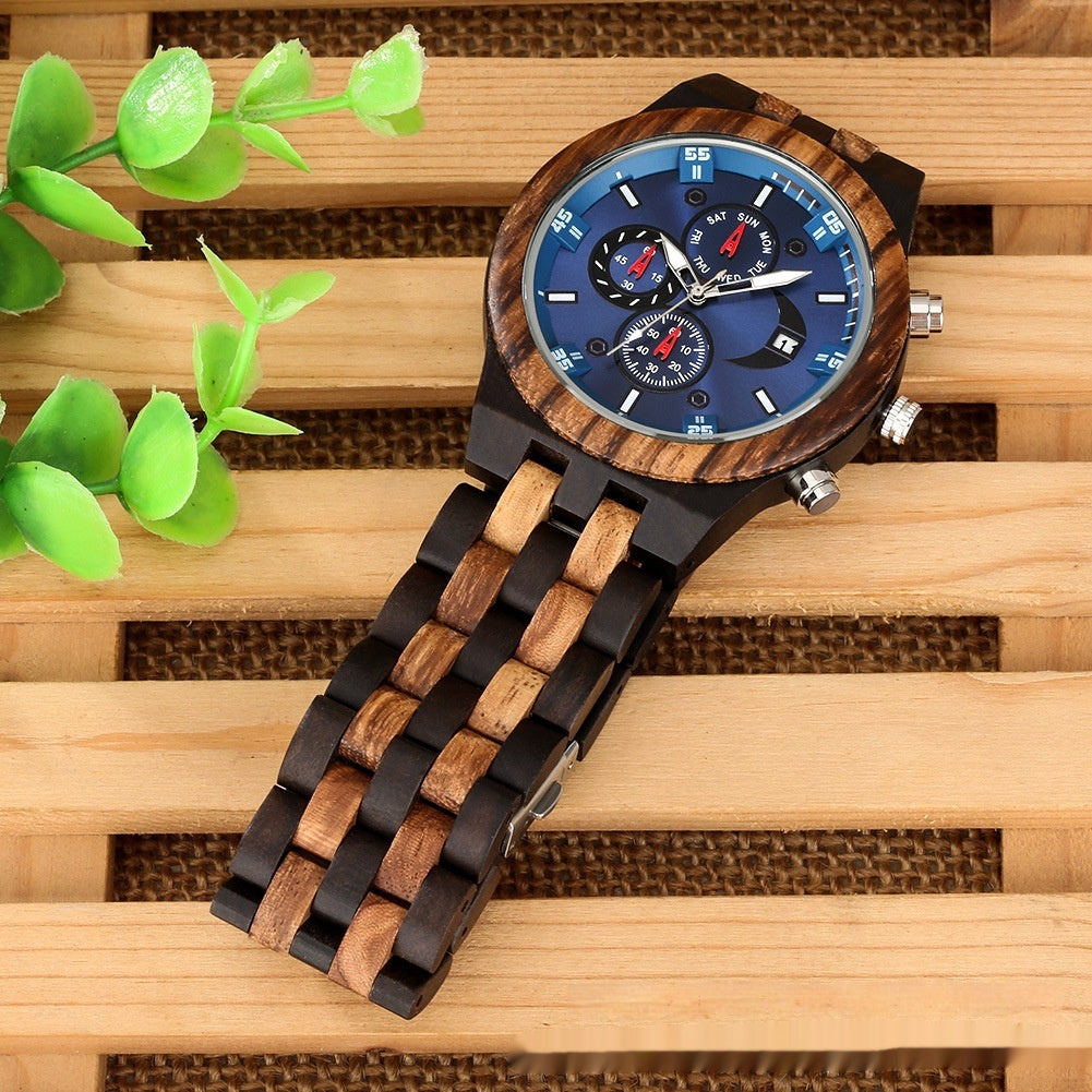 Orologio al quarzo da uomo con cinturino in legno