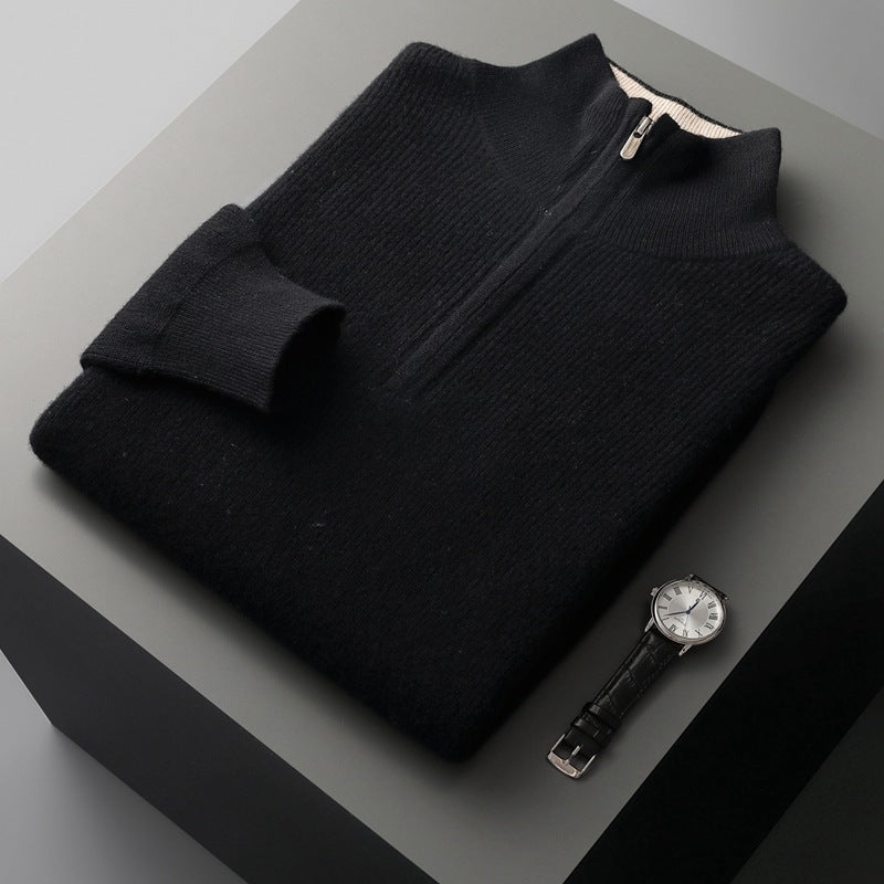 Maglione pullover con cerniera a collo alto e mezza altezza in cashmere da uomo