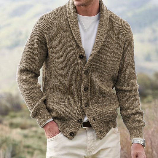 Cardigan da uomo spesso con risvolto multi-bottone