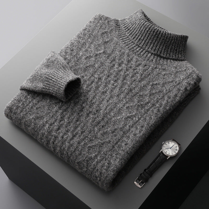 Maglione da uomo in cashmere spesso con risvolto alto