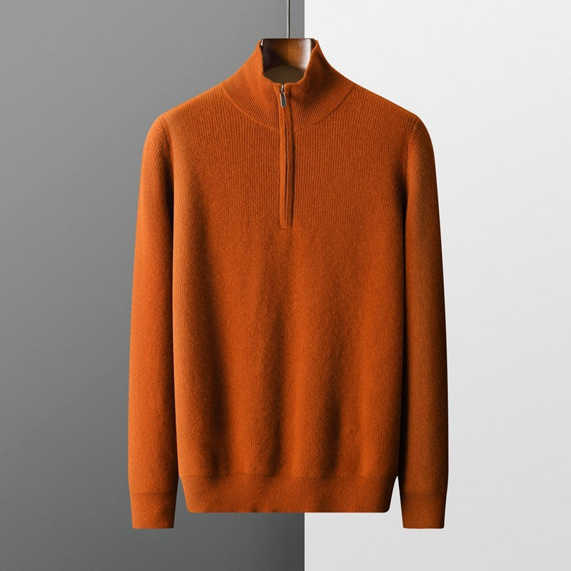 Maglione pullover con cerniera a collo alto e mezza altezza in cashmere da uomo