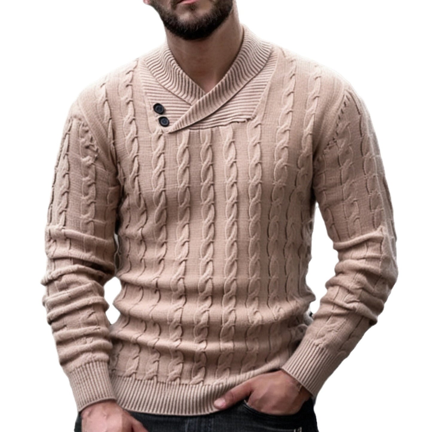 Maglione classico con risvolto intrecciato da uomo