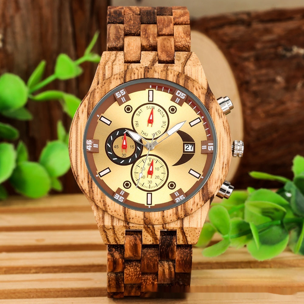 Orologio al quarzo da uomo con cinturino in legno