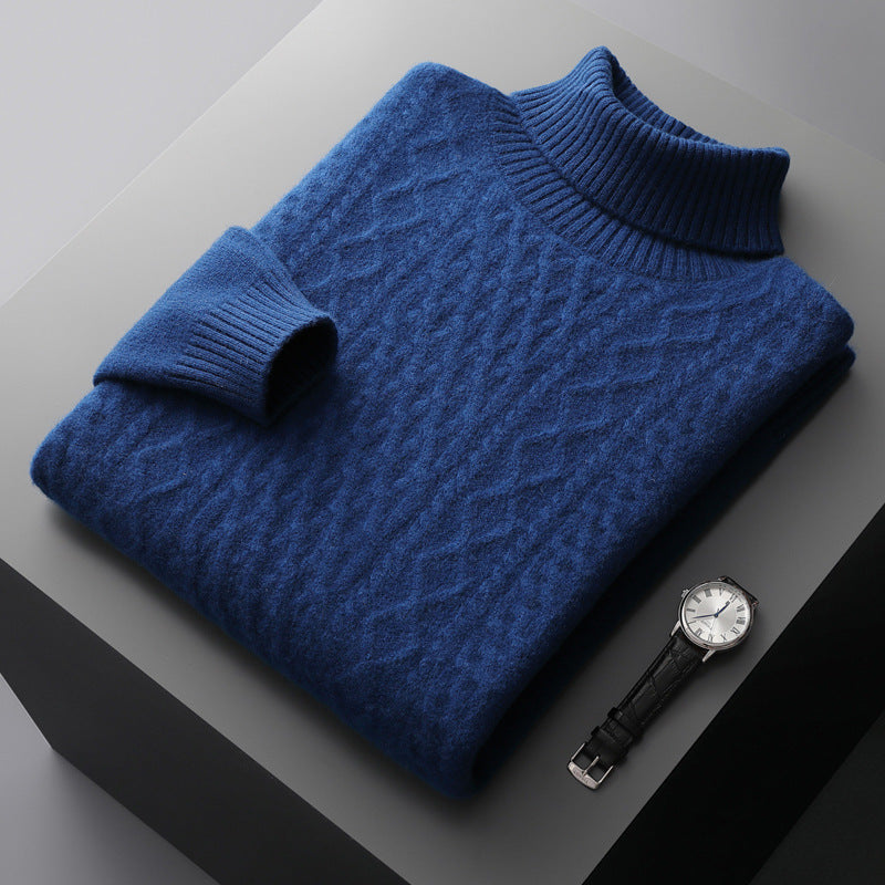 Maglione da uomo in cashmere spesso con risvolto alto